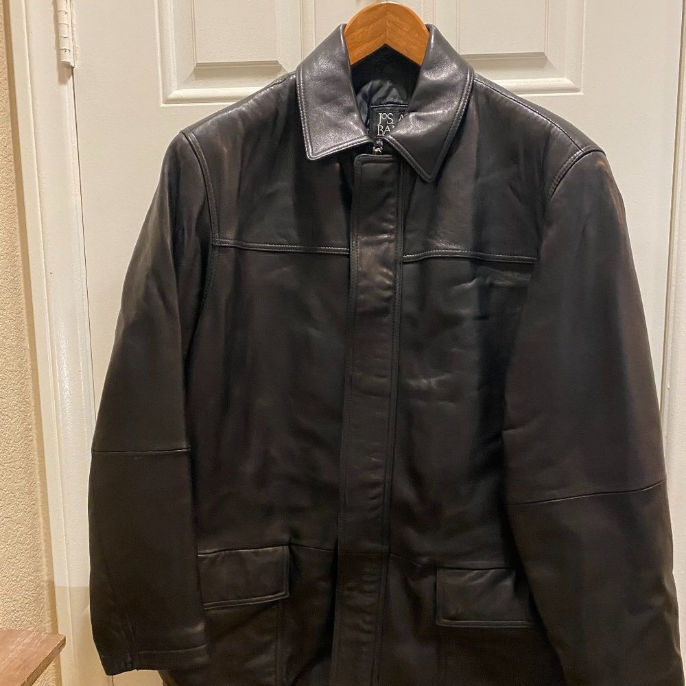 Jos A Bank Men's 100% Leather Full Zip Lined Jacket Black - Large- See Pics